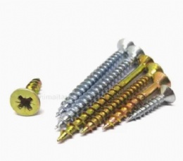 Chipboard Screw Manufacturer China DIN 7505 MDF Fiberboard Screw Yellow Zinc Pozi Drive Double Flat Head